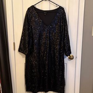 Torrid size 3 / 3x Black Sequin V-Neck Long Sleeve Dress like new